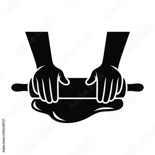Hands rolling dough with a rolling pin black and white illustration