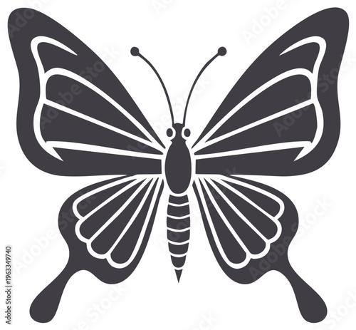 Elegant Butterfly Silhouette Design Insect Wings Simple Black and White Isolated