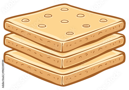Cartoon illustration of a stack of three square saltine crackers