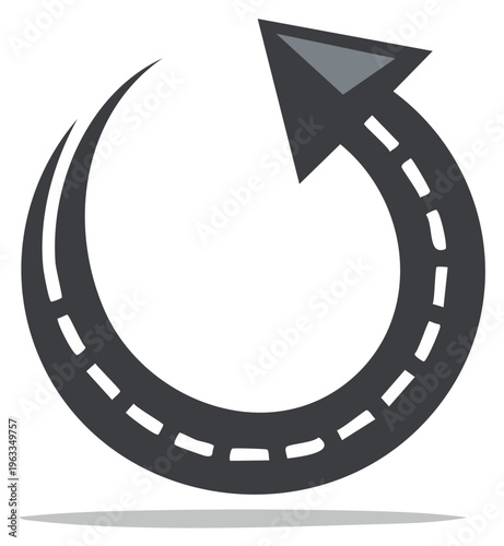 Arrow loop icon with road surface and dotted line, direction indication