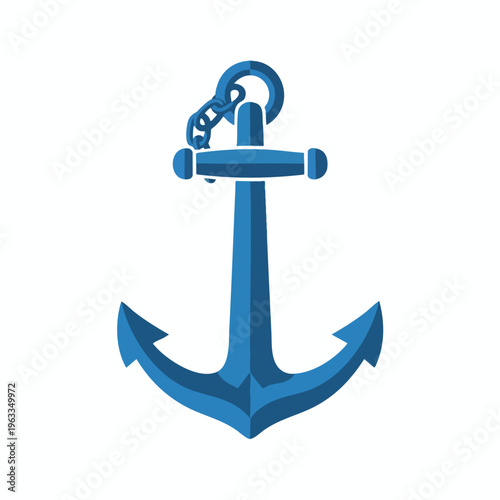 A detailed blue anchor with a chain, isolated on a white background