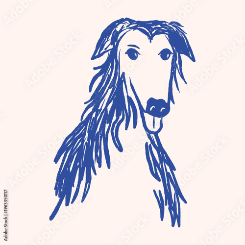 Russian Borzoi Dog Naive Brush Sketch Vector Illustration Minimalist Hand Drawn Style