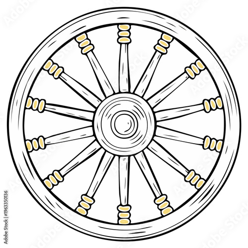 Classic spoked wheel with traditional wooden spokes and metal rim detail