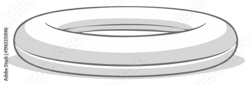 A simple grayscale vector illustration of a 3D torus geometric shape with a shadow