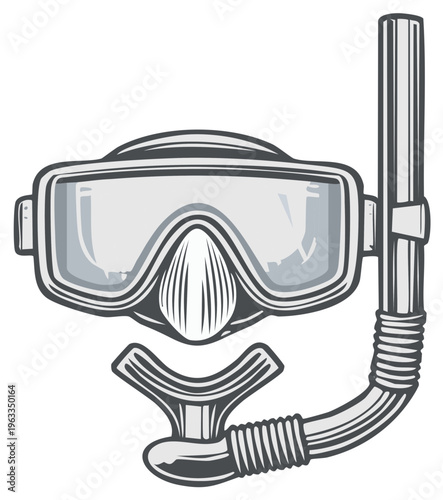 Vintage diving mask and snorkel illustration. Underwater equipment design.