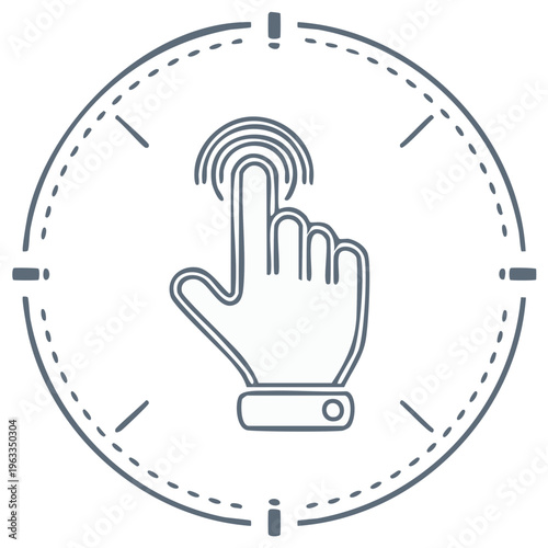 Finger touching screen, hand gesture in a frame, user interface outline symbol
