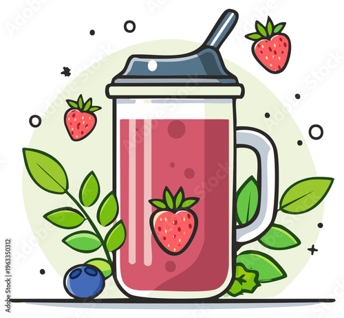 Vibrant Fruit Smoothie Drink in a Tall Glass with Straw and Berries