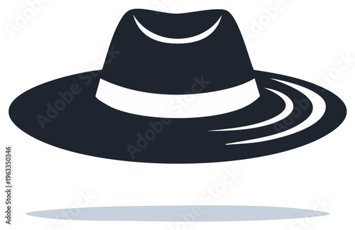 Dark Fedora Hat with White Band and Stylized Swirls