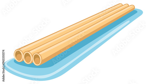 Illustration of Three Brown Tubes in a Row Over a Blue Surface in a Vector Style