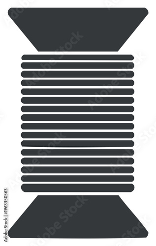 A simple dark grey icon of a thread spool for sewing and crafting projects