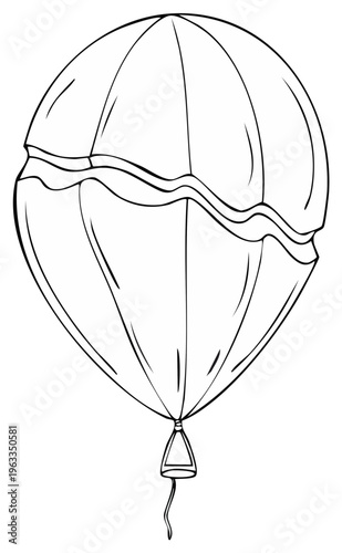 Simple outline drawing of a hot air balloon with a basket and tail floating
