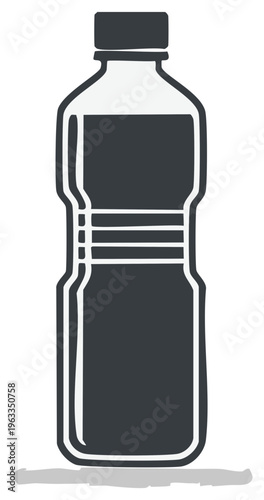 Simple Dark Gray Water Bottle Icon with Shadow and Cap