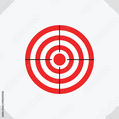 A simple graphic of a red and white target with black crosshairs against a light gray background