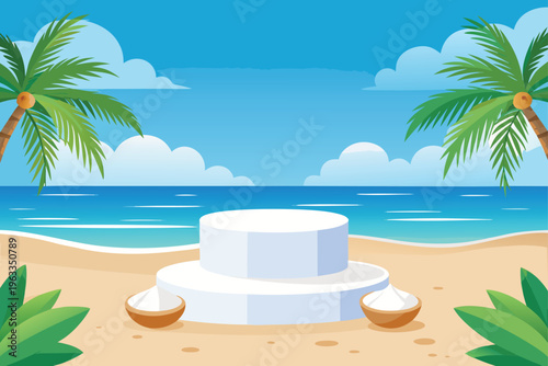 Serene beach scene with palm trees and ocean