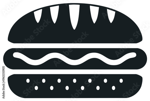 Stylized Silhouette of a Sausage Sandwich with Wavy Condiment