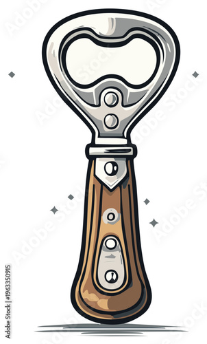 Vintage Metal Bottle Opener with Wood Handle Kitchen Tool for Opening Beverage Bottles