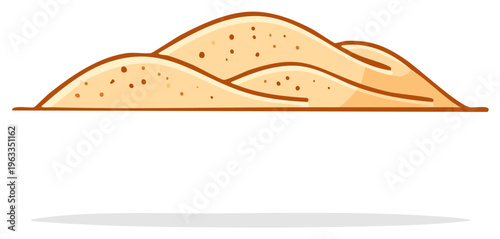 Cartoon sand dunes illustration with lines and shadows, nature landscape, beach sand, desert dune, vacation concept