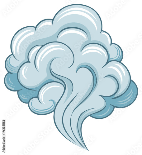Cartoon Style Fog Cloud Featuring Flowing Wisps in Blue and White Color Scheme