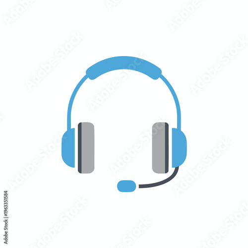 Simplified graphic of blue and grey headphones with a microphone