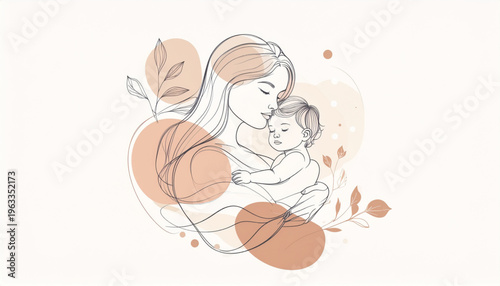 Mother’s Day Abstract Vector Illustration with Mother and Child Silhouette