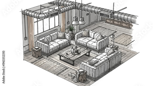 Detailed Architectural Rendering of Modern Office Space.