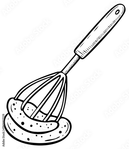 Whisk and sausage sketch for cooking and food preparation illustrations