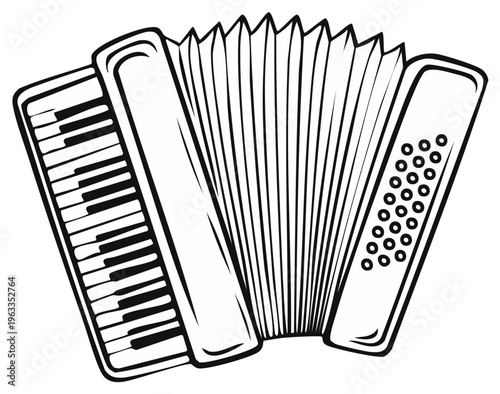 Illustration of a black and white accordion, musical instrument