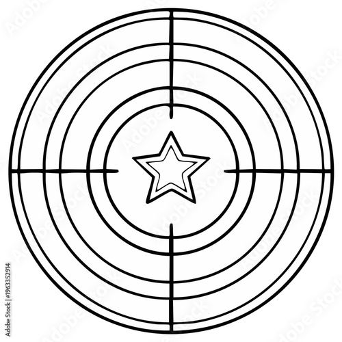 Target Symbol with Star Center and Crosshairs Graphic Illustration