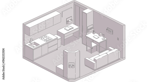 3D Rendering of Modern Office Interior Space.