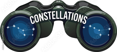 Binoculars Revealing Big Dipper Constellation Through Lenses, Night Sky Exploration Concept with Astronomy, Stargazing, and Discovery Theme