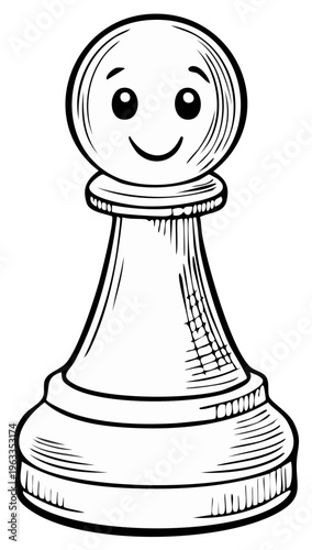 Cartoon Chess Pawn with Happy Face. Illustration of Game Piece.