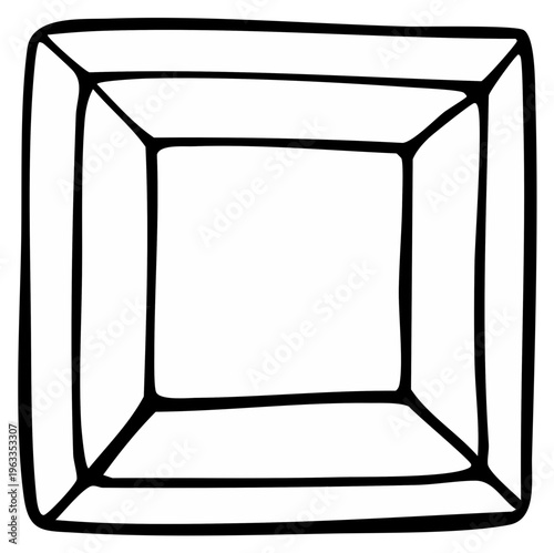 Simple Hand-Drawn Square Gemstone Outline Vector Illustration, Jewel Design Element