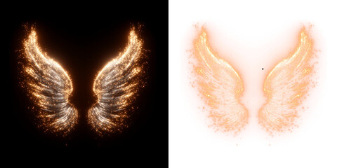 Golden Butterfly Wing Light Particles Isolated PNG Overlay For Digital Design And Photo Editing