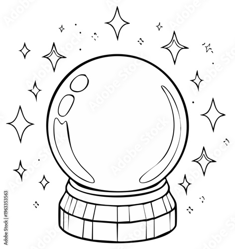 Mystical crystal ball surrounded by twinkling stars and magical sparkles for fortune telling