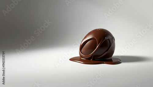 Easter chocolate egg dripping on a textured surface.