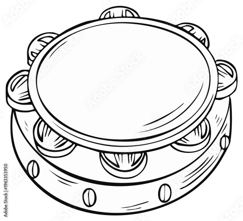 Handheld Tambourine Musical Instrument Outline Drawing