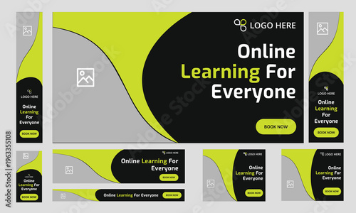 Trendy customizable online learning web set banner design, everyday education web bundle banner design, editable vector eps 10 file format