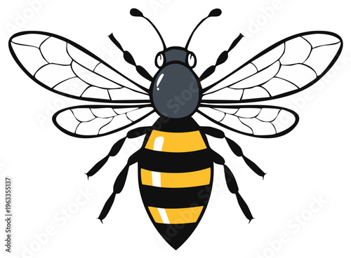 Cartoon Bee Illustration with Black and Yellow Striped Body and Wings