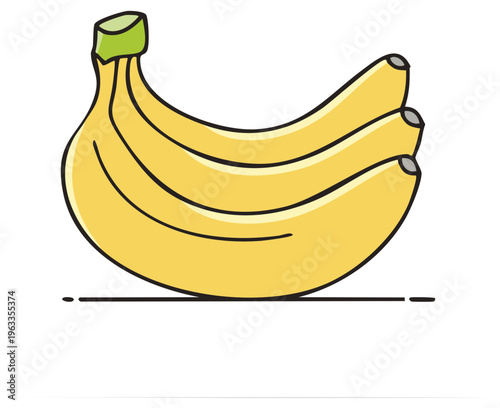 Bunch of Yellow Bananas Illustration with Simple Outline