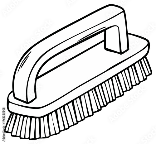 Outline of a Scrub Brush Illustration: Cleaning Tool with Bristles for Household Cleaning