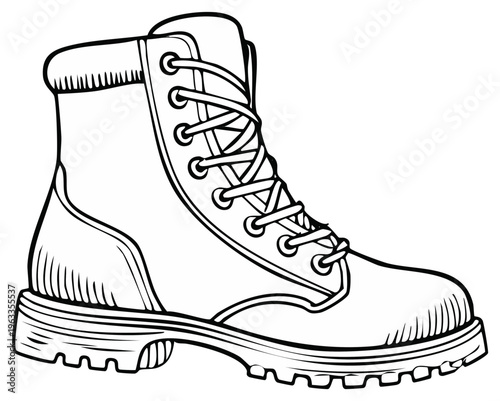 Outline illustration of leather work boot with laces and sturdy sole