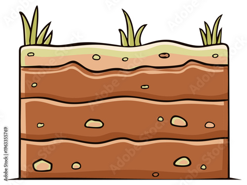 Cross Section of Ground with Soil Layers and Grass Illustration Earth Layers