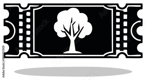 Cinema Event Ticket with Tree Image. Vector Art Design of Unique Ticket