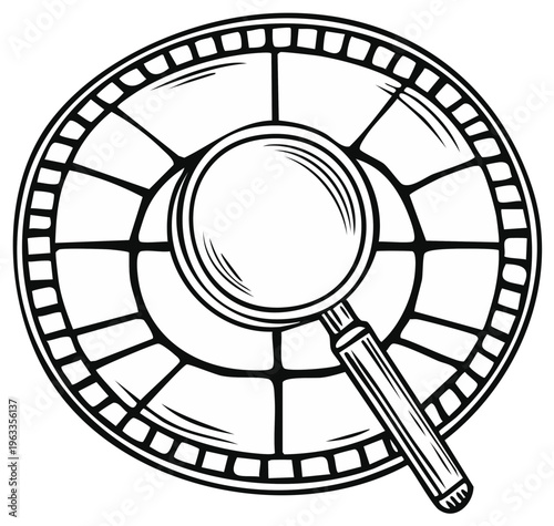Magnifying Glass Over Film Reel - Investigation and Discovery