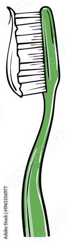 Toothbrush with toothpaste on the bristles ready for cleaning teeth in daily hygiene routines