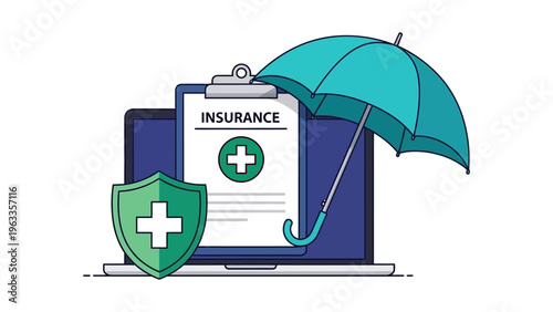 health insurance and medical coverage through digital protection symbolizing a secure online healthcare plan on a laptop screen