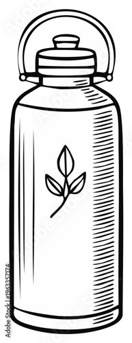 Vintage Style Illustration of a Metal Milk Can with a Leaf Design