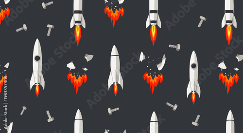 rocket spaceship launch pattern depicting engineering failure and space debris ideal for technology and project risk concepts