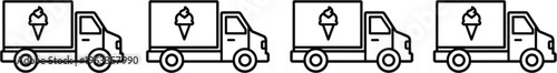 Ice cream delivery truck icons set with simple outline vehicles dessert transport illustration collection