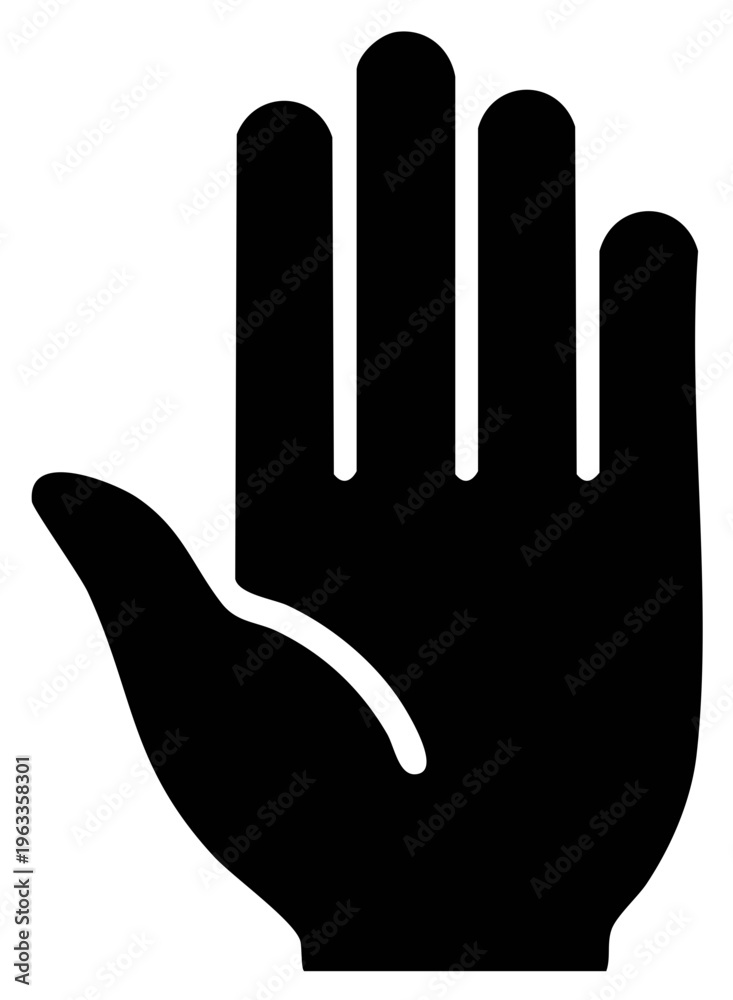 Obraz premium Simple Graphic of Hand with Four Fingers in a Black Silhouette Style Signifying Stop